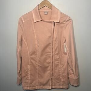 Chico's NWT Jacket Eloncated Moto Casual Twill Pale Azalea Zip Snap Spring 8/10